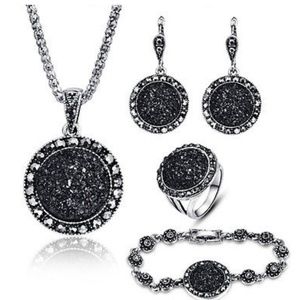 Fashion Rhinestone Necklace, Earrings, Ring Set